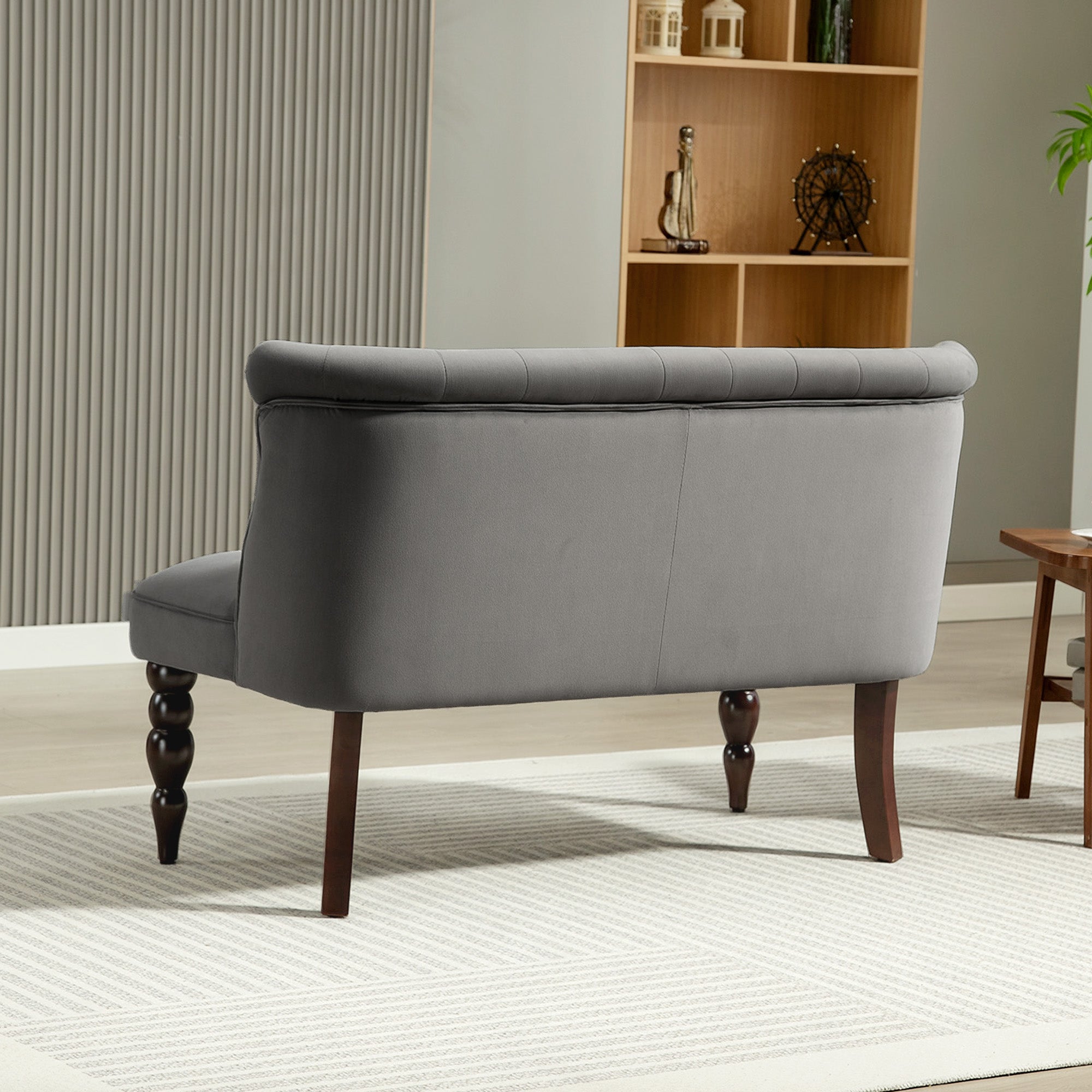Velvet 2 Seater Sofa, Button Tufted Wingback Loveseat with Rubber Wood Legs for Living Room, Bedroom, Charcoal Grey