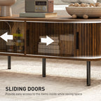 Coffee Table with Storage, Living Room Table with Slatted Tambour Sliding Doors and Adjustable Foot Pads, Rectangular Coffee Table with Elevated Base for Living Room, Rustic Brown