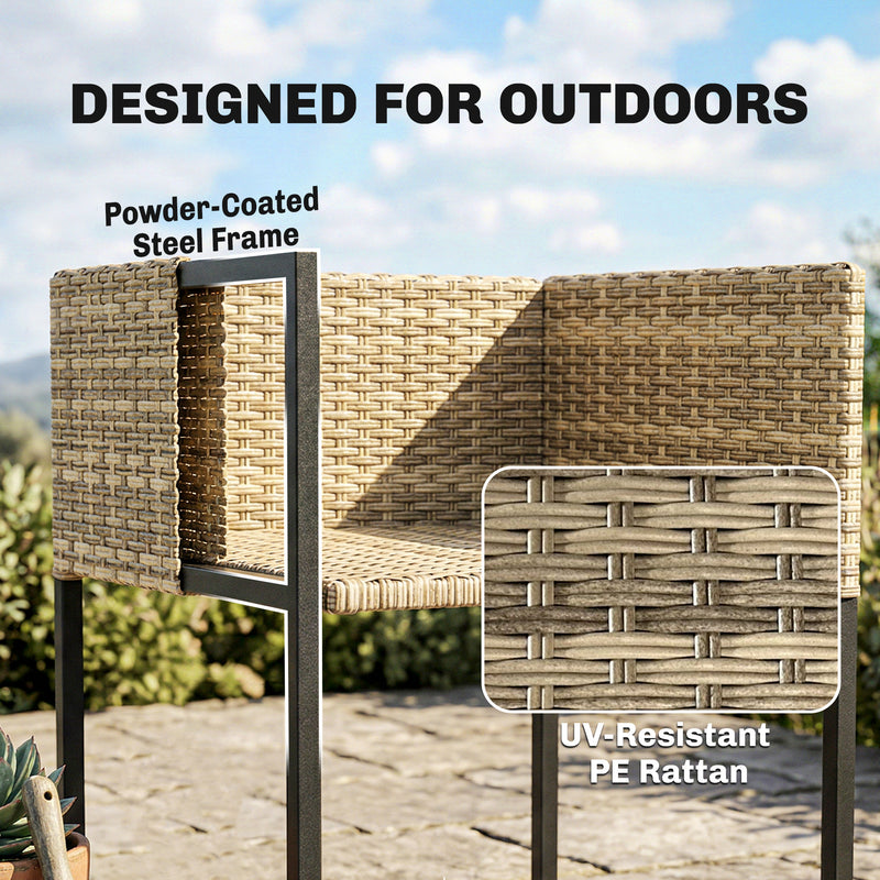 Outsunny 7 Piece Rattan Garden Furniture Set, Garden Dining Set with Wood-Plastic Table and 6 Stackable Chairs, Light – view 7