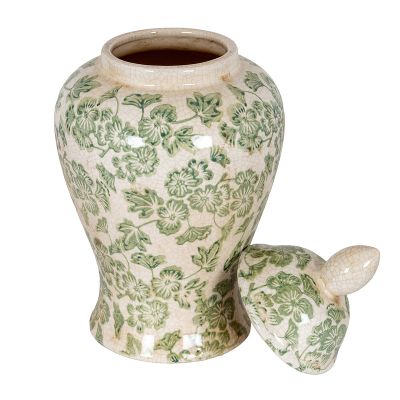 Green Clover ginger jar with the lid removed