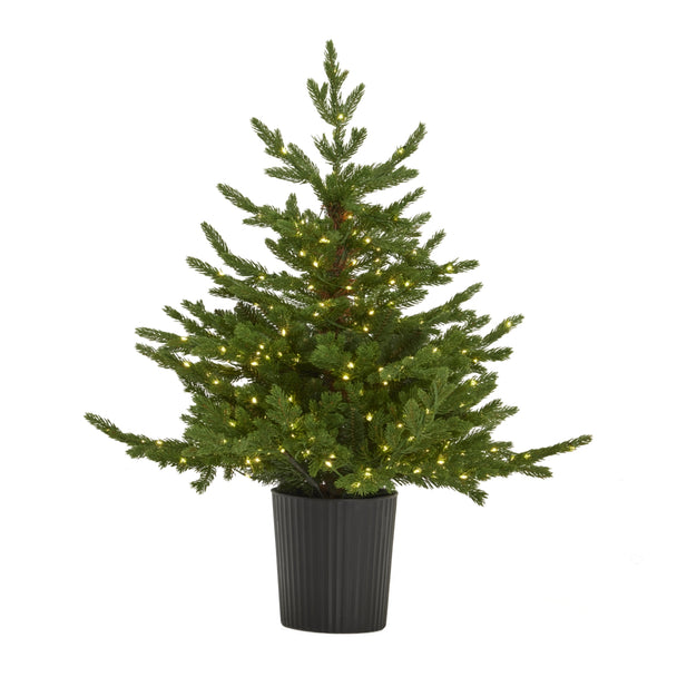 90cm green fir tree in a black pot, lights on