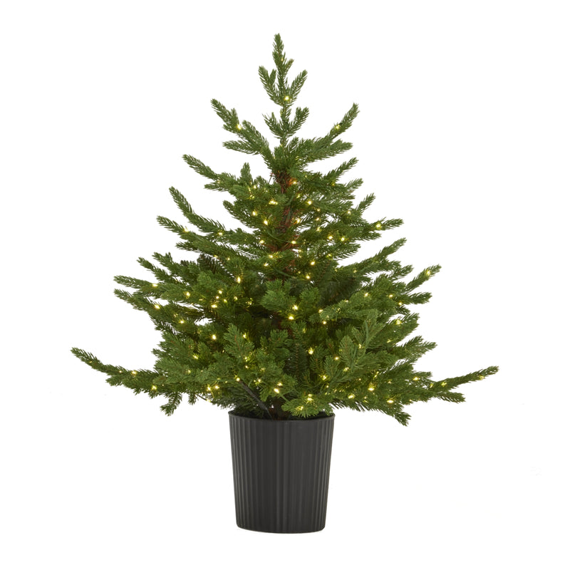 90cm green fir tree in a black pot, lights on