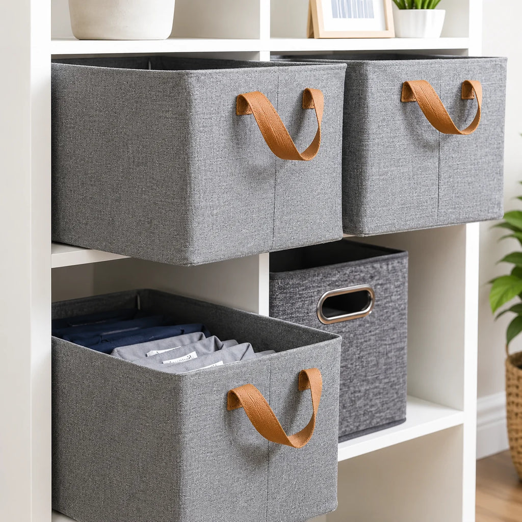 Collapsible Storage Box with Steel Frame and Fabric Drawer