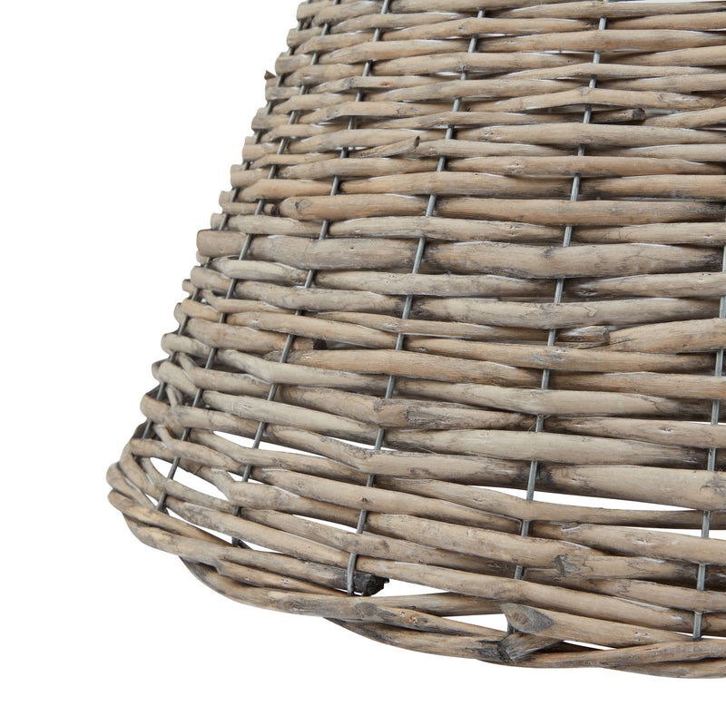 Close-up of the wicker weave at the base of the skirt