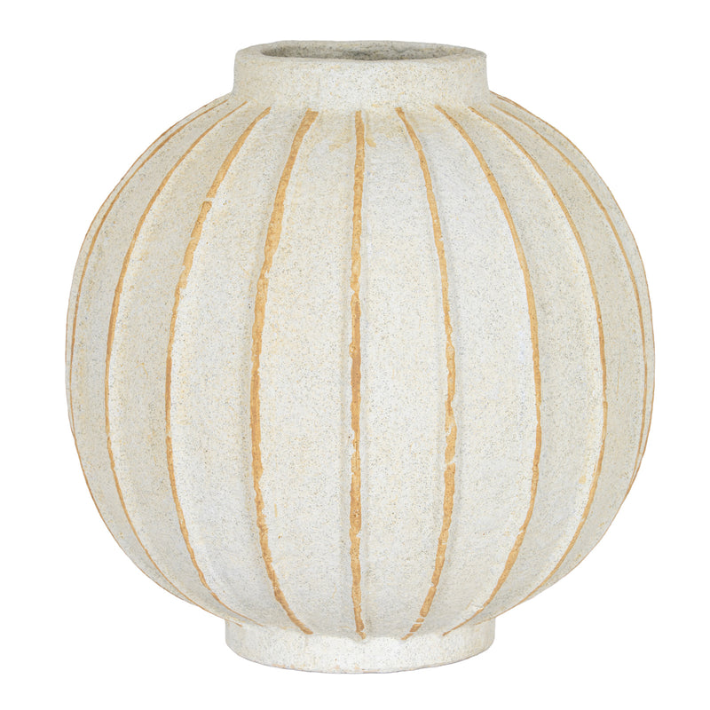 Grove large off-white ribbed ceramic globe vase