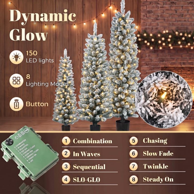 Set of 3 pre-lit snowy pencil trees, warm white – image 5