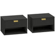 HOMCOM Set of 2 Wall Mounted Nightstands, Floating Bedside Tables with Fluted Drawer and Open Shelf for Small Bedroom