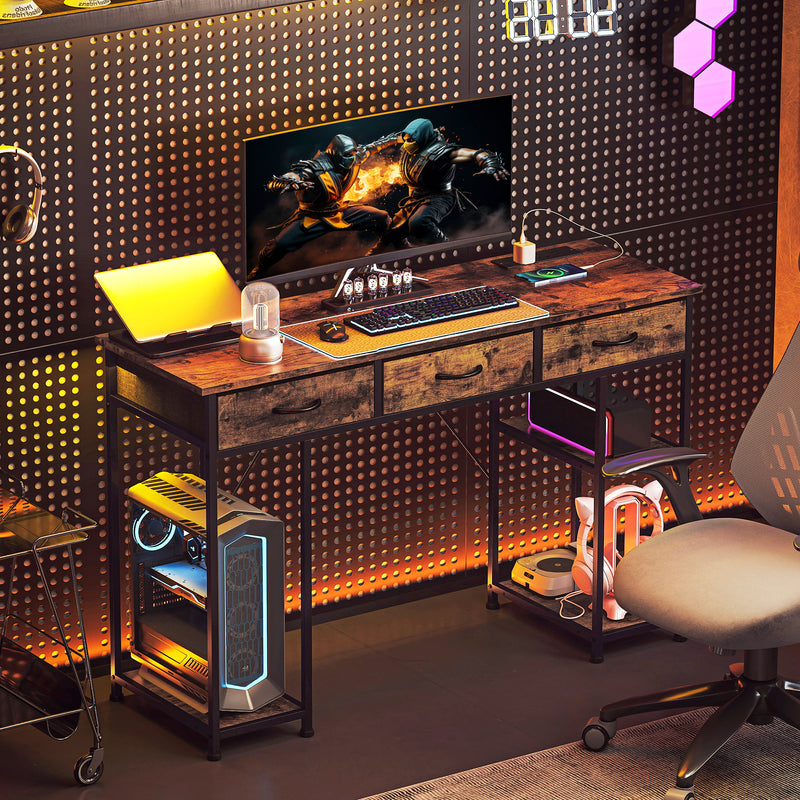 120 cm brown desk with charging station – image 9