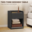 HOMCOM Modern Bedside Table, Slim Nightstand with Drawer, Shelf and Cable Holes, Black and Grey Wood Effect – view 6