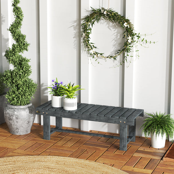 Outsunny 2-Seater Garden Wooden Bench, Grey – view 2