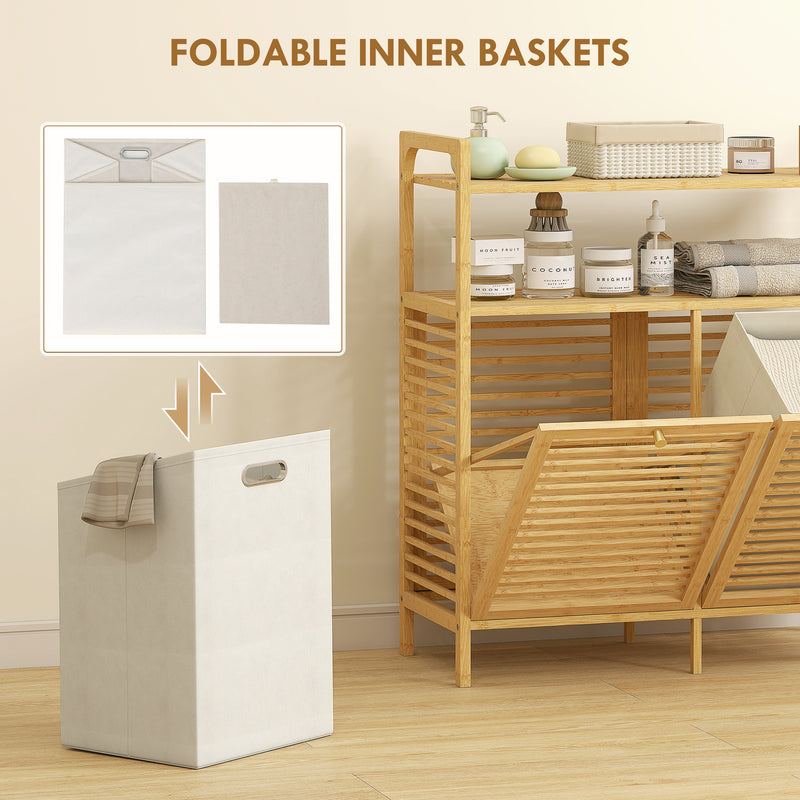 Double tilt-out bamboo laundry cabinet – image 5