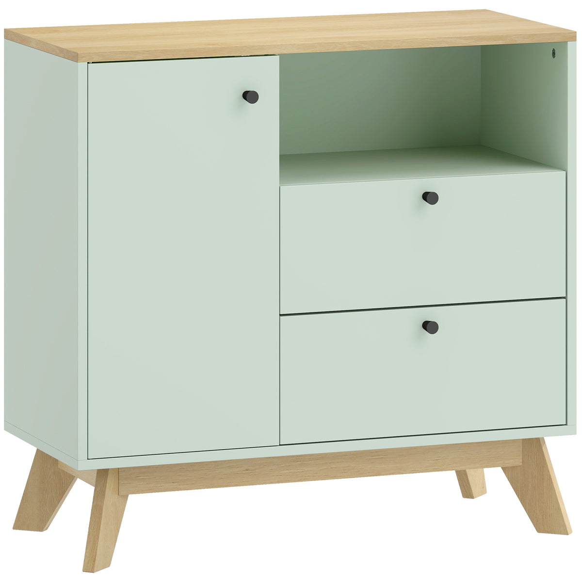 HOMCOM Sideboard Storage Cabinet, 80 cm Buffet Cabinet with 2 Drawers, Open Compartment, Adjustable Shelf, Light Green