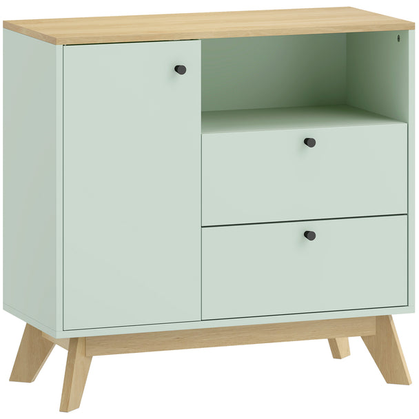 HOMCOM Sideboard Storage Cabinet, 80 cm Buffet Cabinet with 2 Drawers, Open Compartment, Adjustable Shelf, Light Green