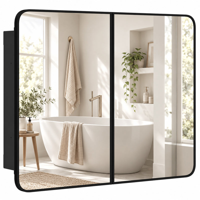 HOMCOM 76.2 x 11.6 x 61 cm Bathroom Mirror Cabinet, Wall Cabinet with Adjustable Shelves, Wall-Mounted or Recessed