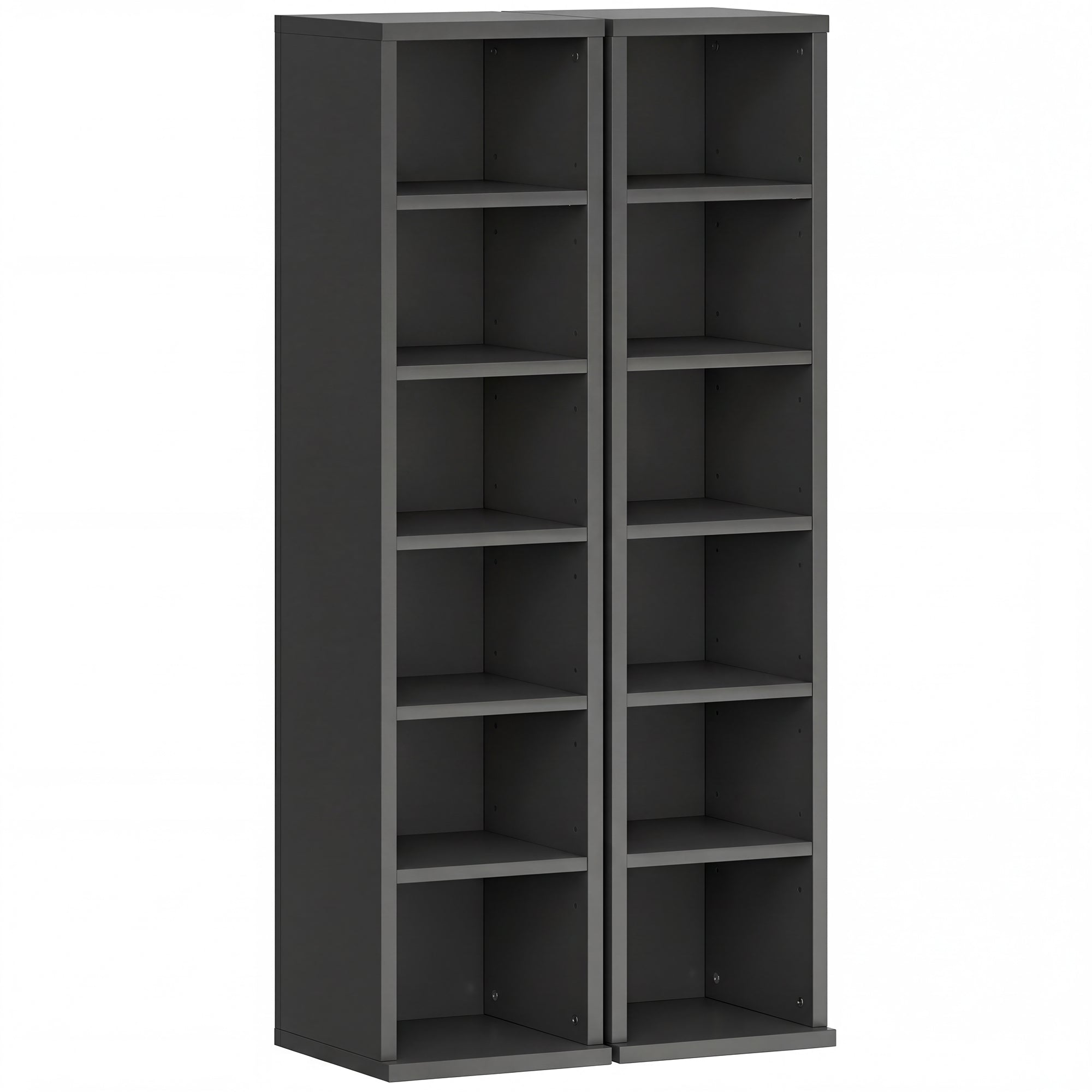 Set of 2 CD Media Display Shelf Unit Tower Rack with Adjustable Shelves, Black