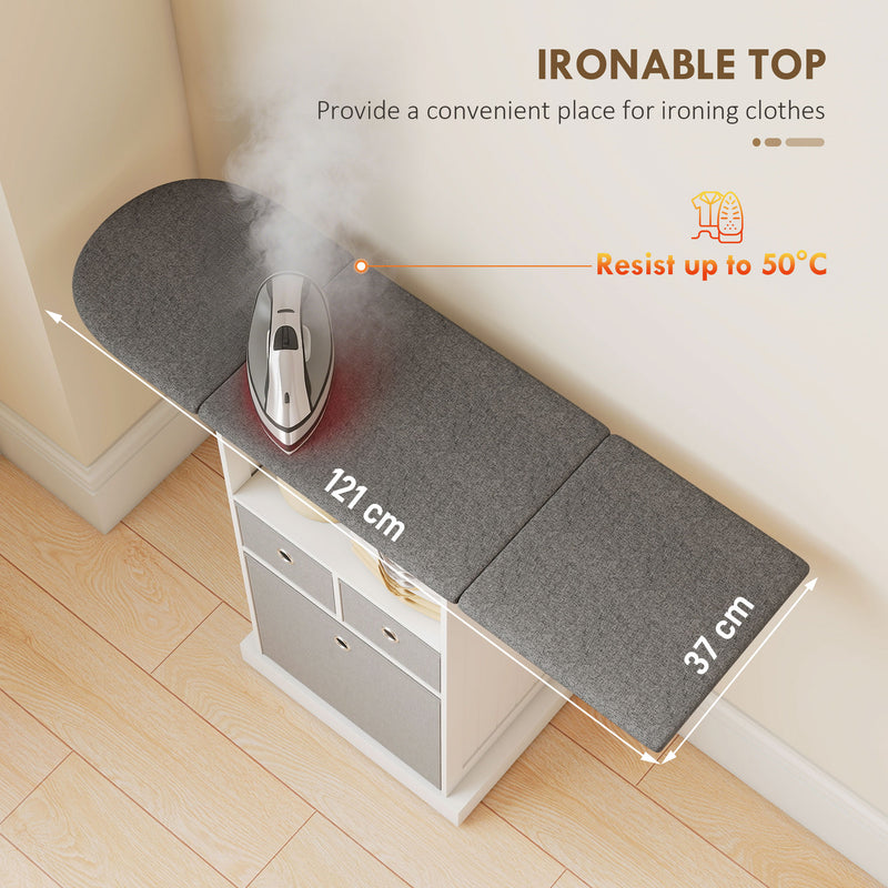 HOMCOM Ironing Board Cabinet on Wheels with Ironable and Foldable Top, Mobile Storage Cabinet with Ironing Board, White – view 4