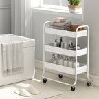 HOMCOM 3-Tier Storage Trolley on Wheels with Mesh Baskets - White