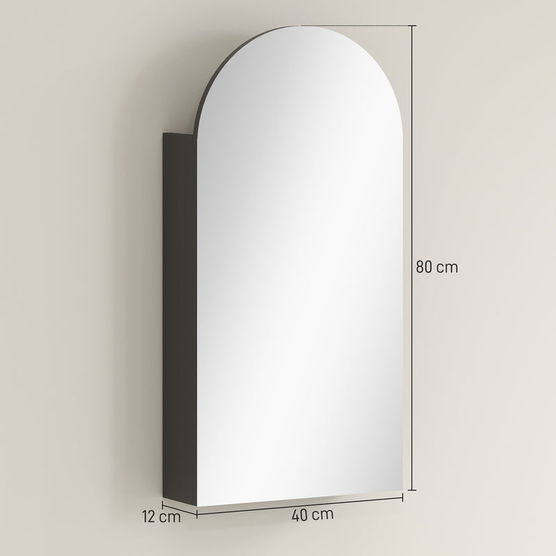 Arched mirror cabinet with glass shelves in black – image 3