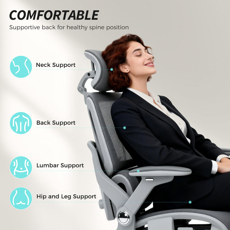HOMCOM Ergonomic Office Chair, High Back Mesh Desk Chair, Grey – view 4