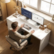 HOMCOM L Shaped Computer Desk with 3 Drawers, 163 x 39 cm Corner Desk, Thick Tabletop, Office Table, White Wood Effect – view 9