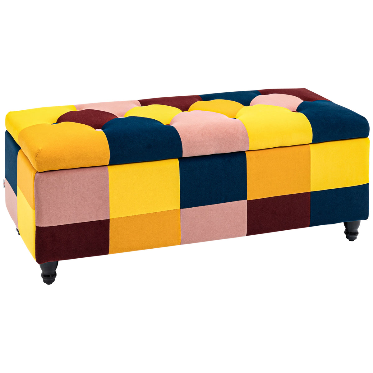 114 cm Velvet Storage Bench with Wooden Legs – Multicoloured