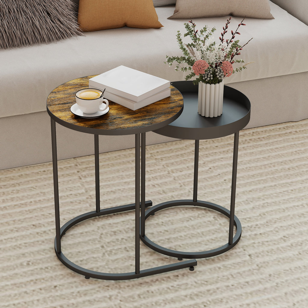 Set of Two Industrial Nesting Tables - Brown/Black