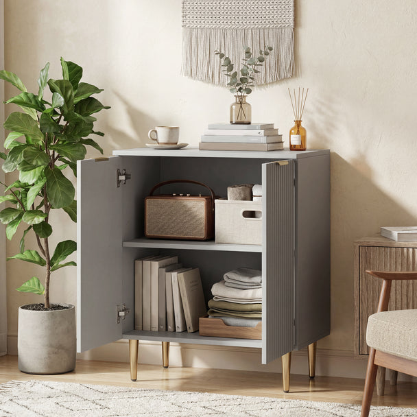 HOMCOM Sideboard Buffet Cabinet, Modern Kitchen Storage Cabinet with Adjustable Shelf and Metal Legs, Grey – view 2