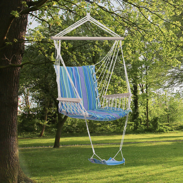 Outsunny Hanging Rope Chair with Soft Padded Seat & Backrest, Portable Garden Hammoc Chair with Wooden Support Bar – view 2