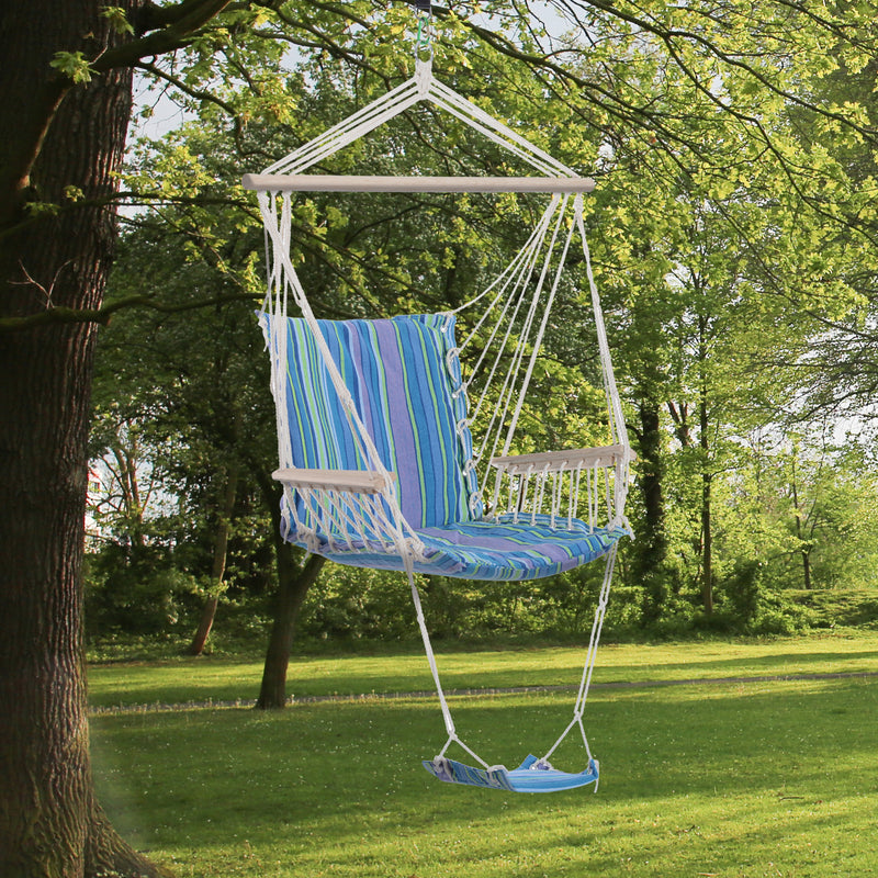 Outsunny Hanging Rope Chair with Soft Padded Seat & Backrest, Portable Garden Hammoc Chair with Wooden Support Bar – view 2