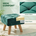 Velvet Square Padded Footstool - Dark Green