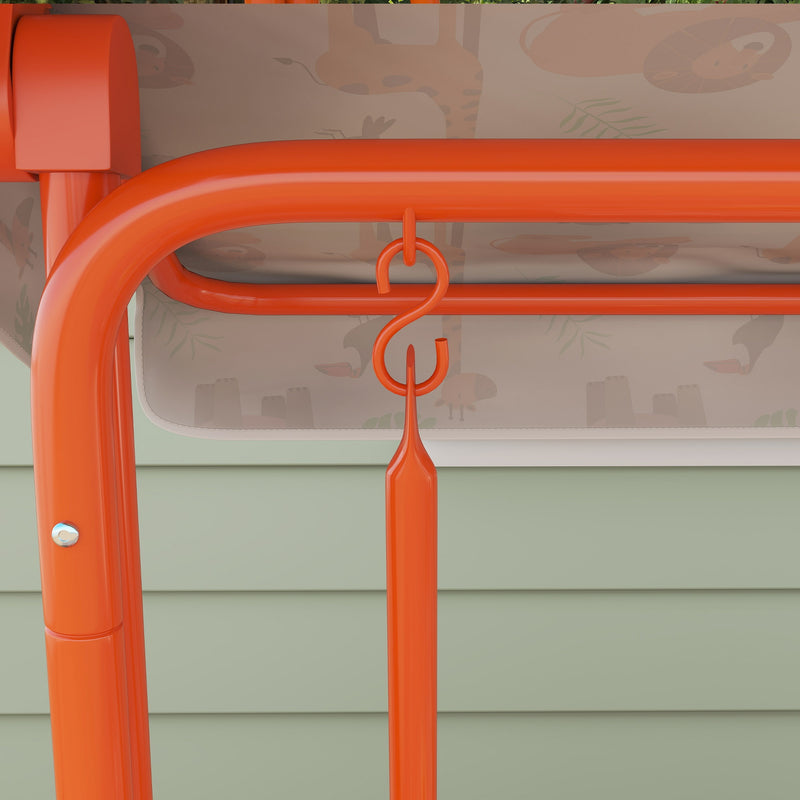 AIYAPLAY Kids Porch Swing, 2-Seater Patio Swing Bench Hammock with Seat Belts, Adjustable Canopy for Garden, Orange – view 9