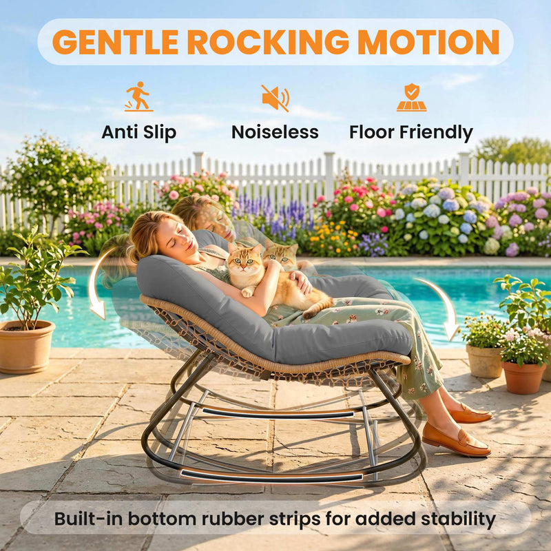 Outsunny Indoor Outdoor Rocking Chair, Oversized Rocking Egg Chair with Cushion for Living Room, Garden, Patio, Grey – view 6