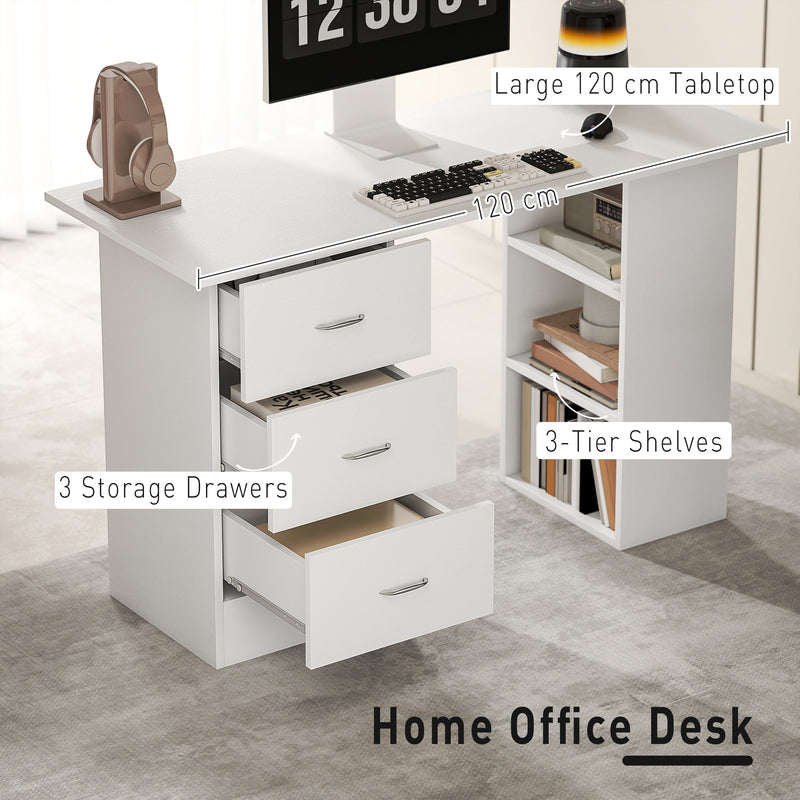 HOMCOM Computer Desk, Home Office Desk, Writing Table, PC Workstation with 3 Storage Shelves and 3 Drawers for Working – view 4