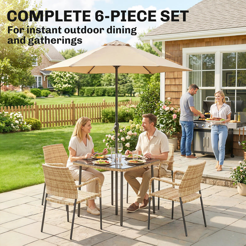 Rattan dining set with parasol – image 4