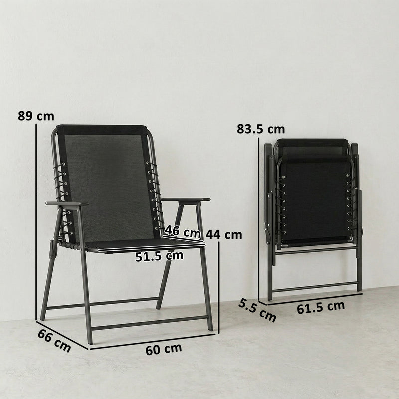 Outsunny Folding Garden Chairs Set of 2, Outdoor Dining Chairs with Wide Texteline Seat, High Back and Armrests, Black – view 3