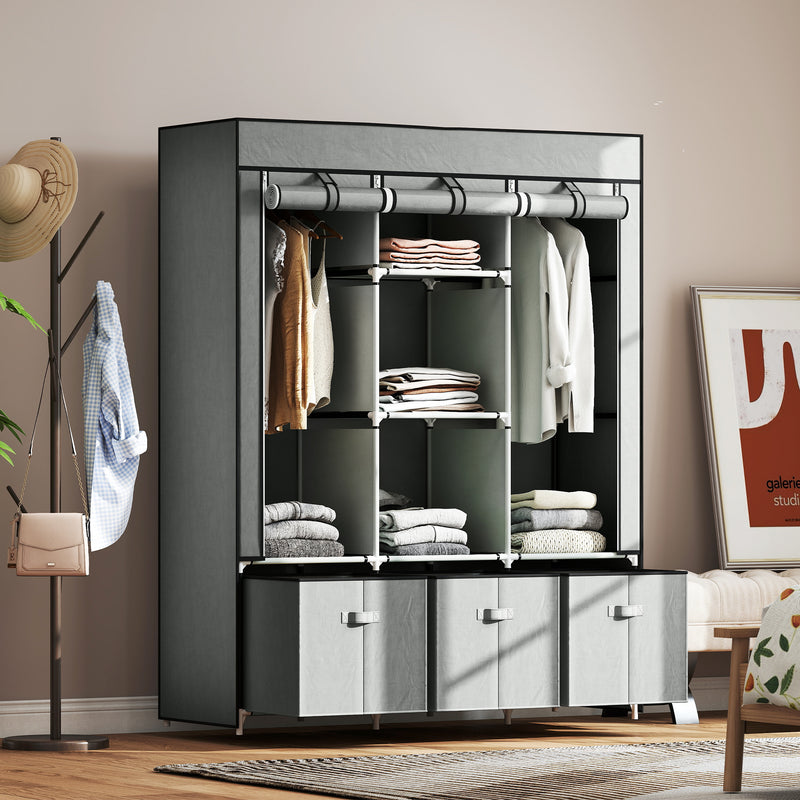 Light grey fabric wardrobe with drawers – image 7