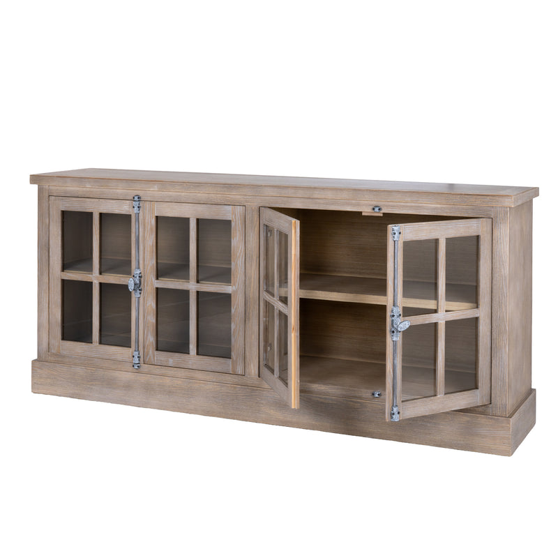 Haldon 4-door glazed sideboard with one door open showing the shelf