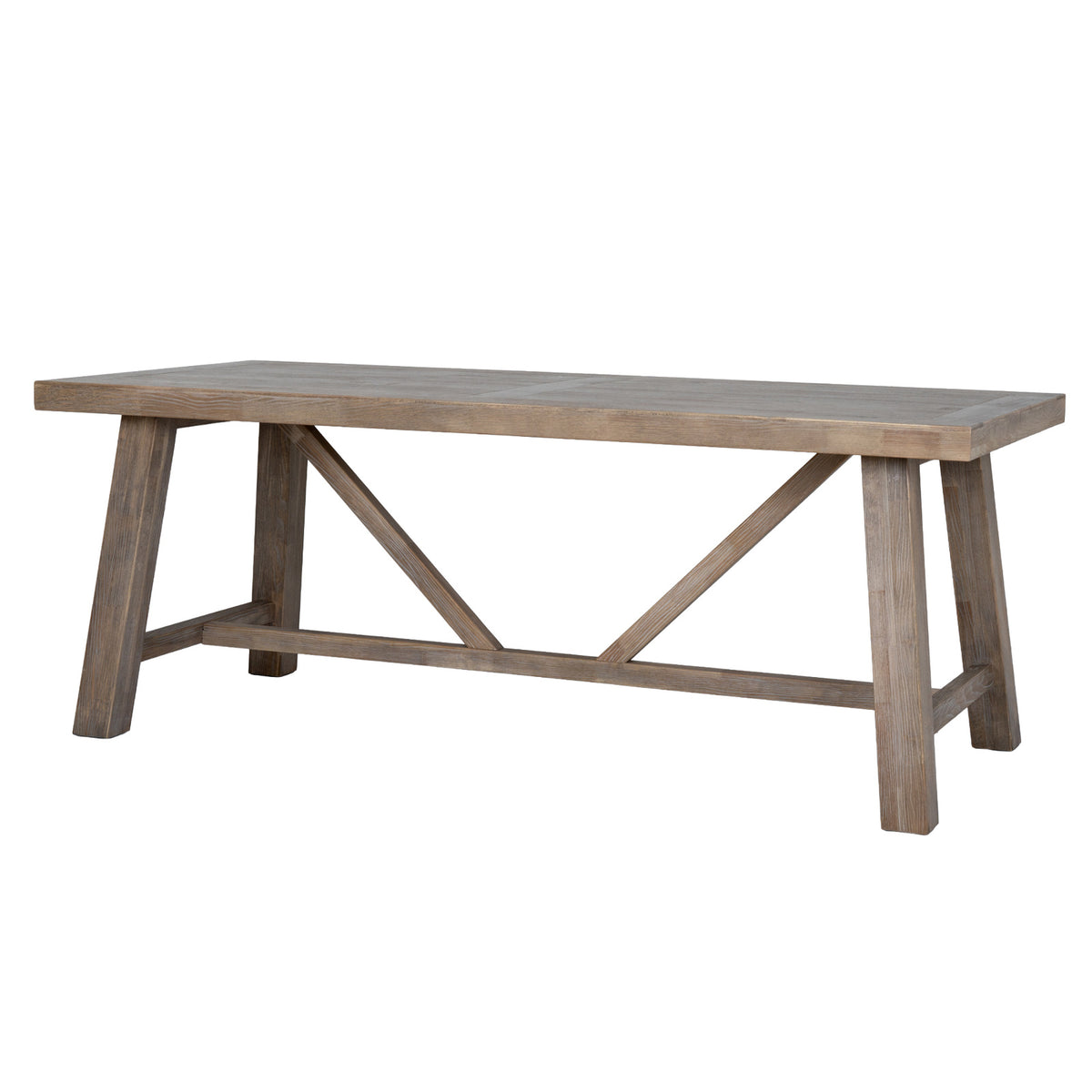 Haldon 200cm wooden dining table with braced legs, side view
