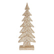 hand-carved whitewashed wooden Christmas tree on white