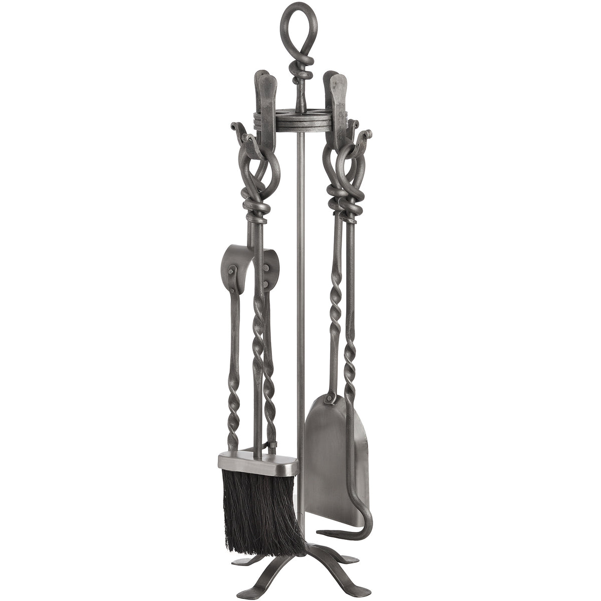 Hand-turned loop-top companion set in pewter, front view