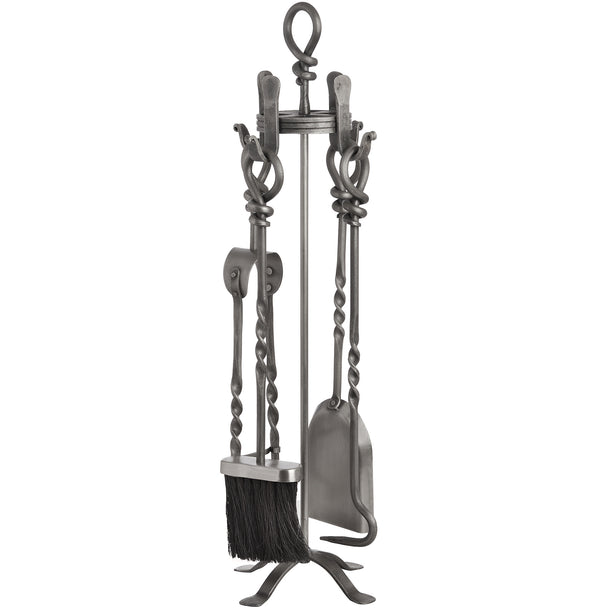Hand-turned loop-top companion set in pewter, front view