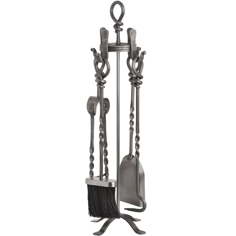 Hand-turned loop-top companion set in pewter, front view