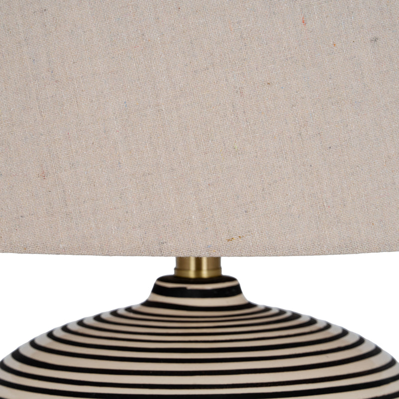 Linen shade and brass-tone neck close-up