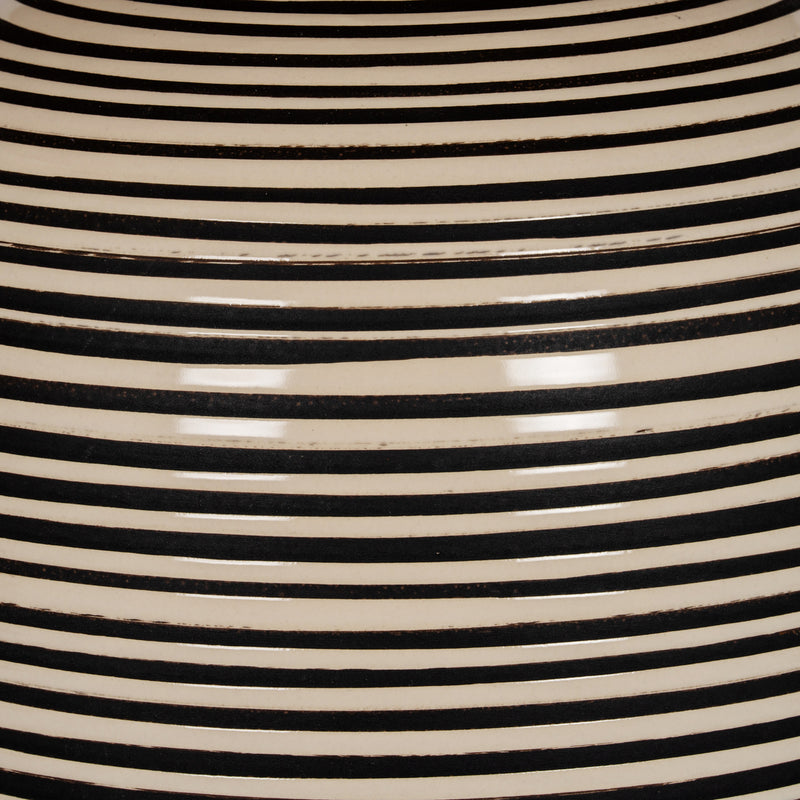 Close-up of the black and cream stripes