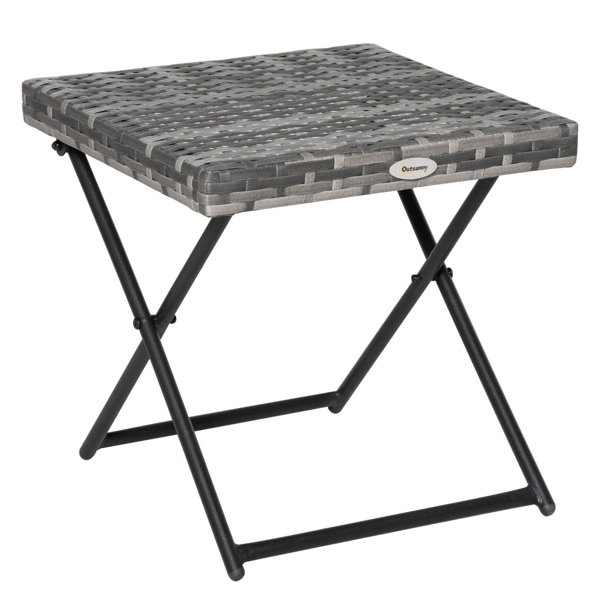 Grey square folding rattan side table with steel frame