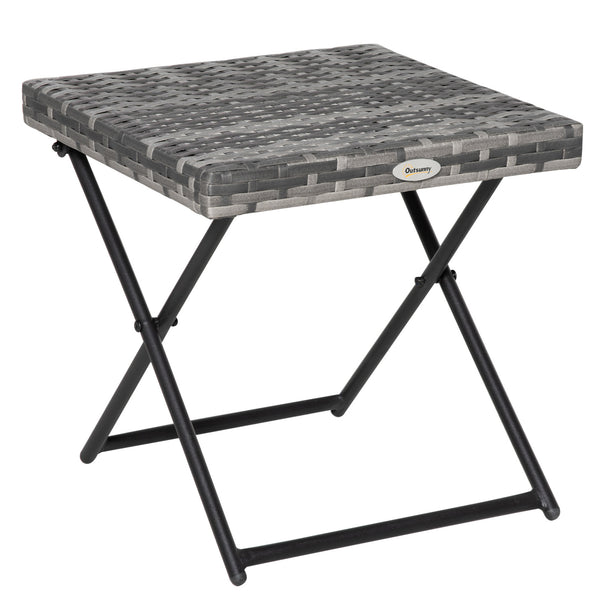 Grey square folding rattan side table with steel frame