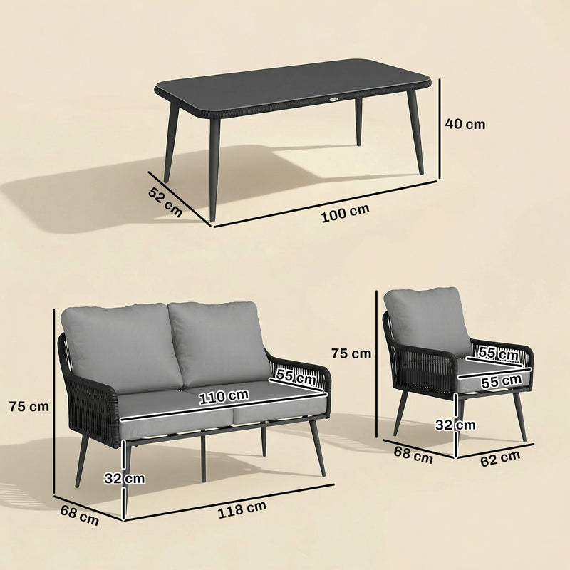 4-piece wide-seat rattan set, black – image 4