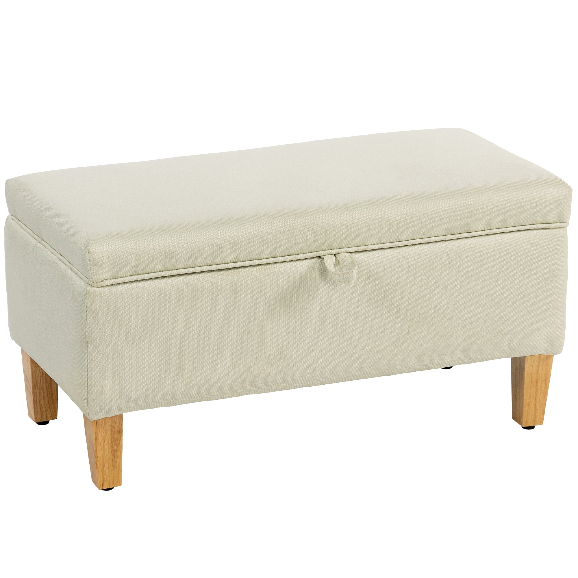 30L Linen Storage Ottoman Padded Footstool with Rubberwood Legs for Storage Box, Bed End, Shoe Bench, Seating, Beige