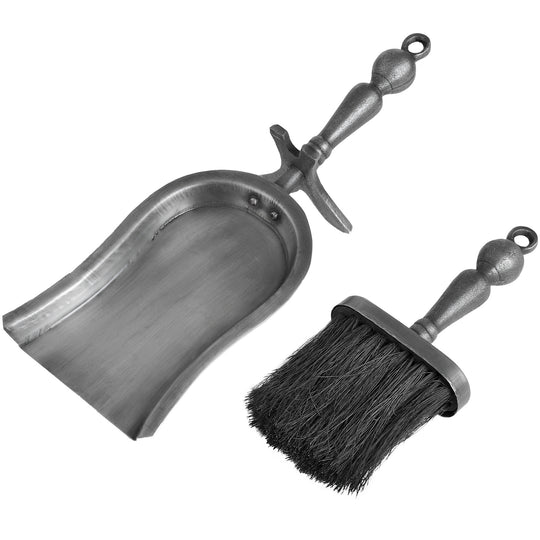 Hearth tidy shovel and hand brush shown side by side