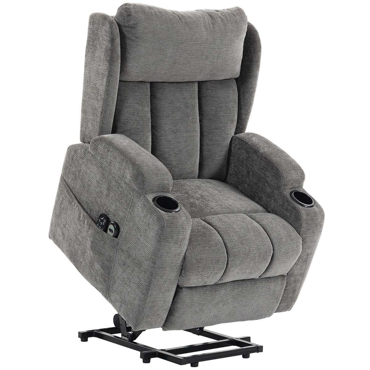 Power Lift Massage Recliner with Heat & Cup Holders – Grey